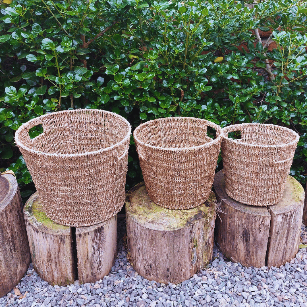 Set de canastos de seagrass en el jardín