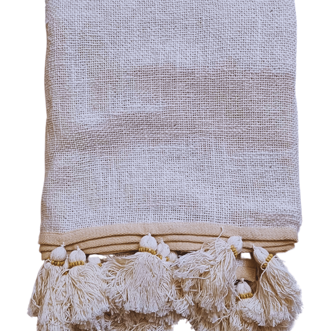 Manta Medan algodón grande estilo boho blanca.
