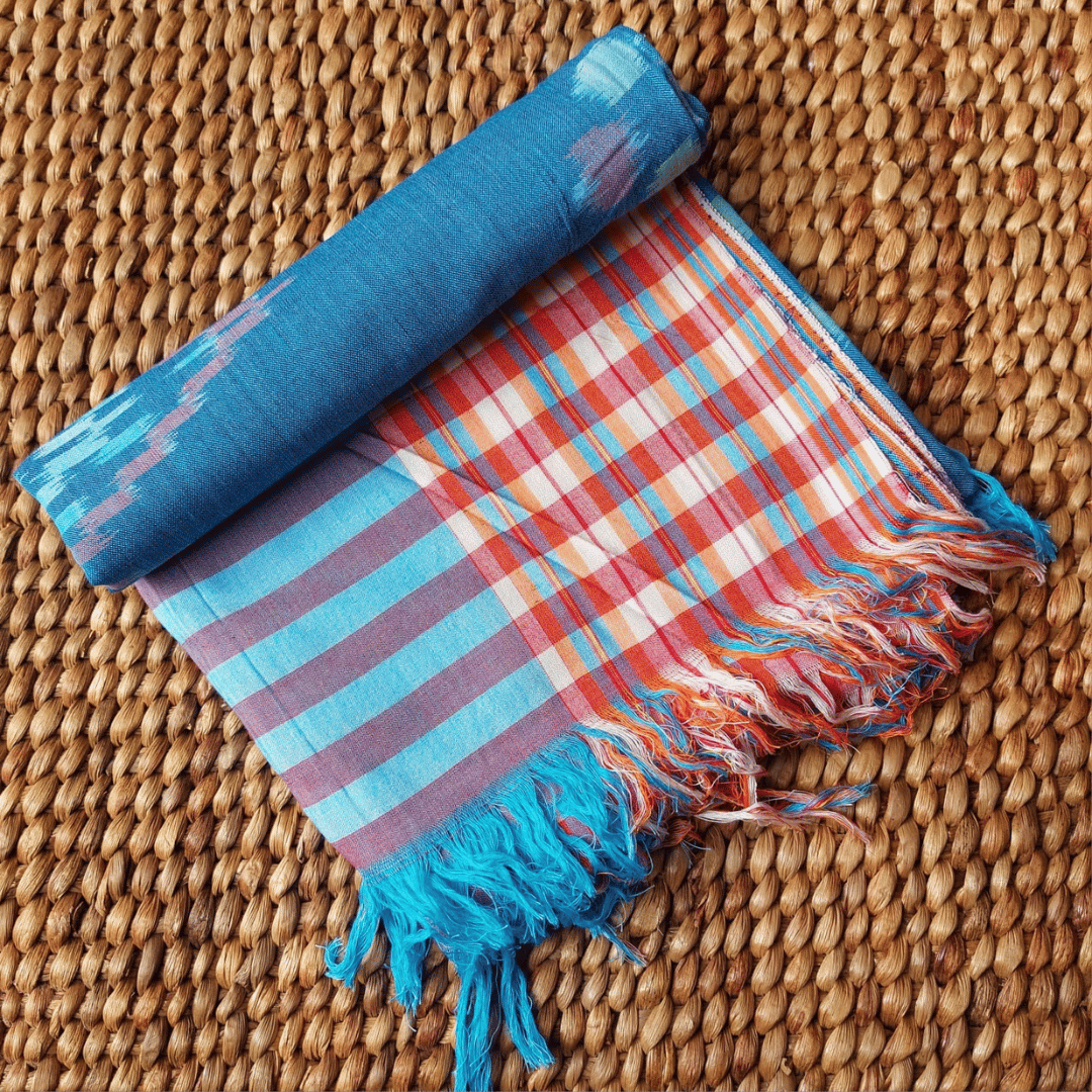 Pareo de algodón estilo boho color Celeste