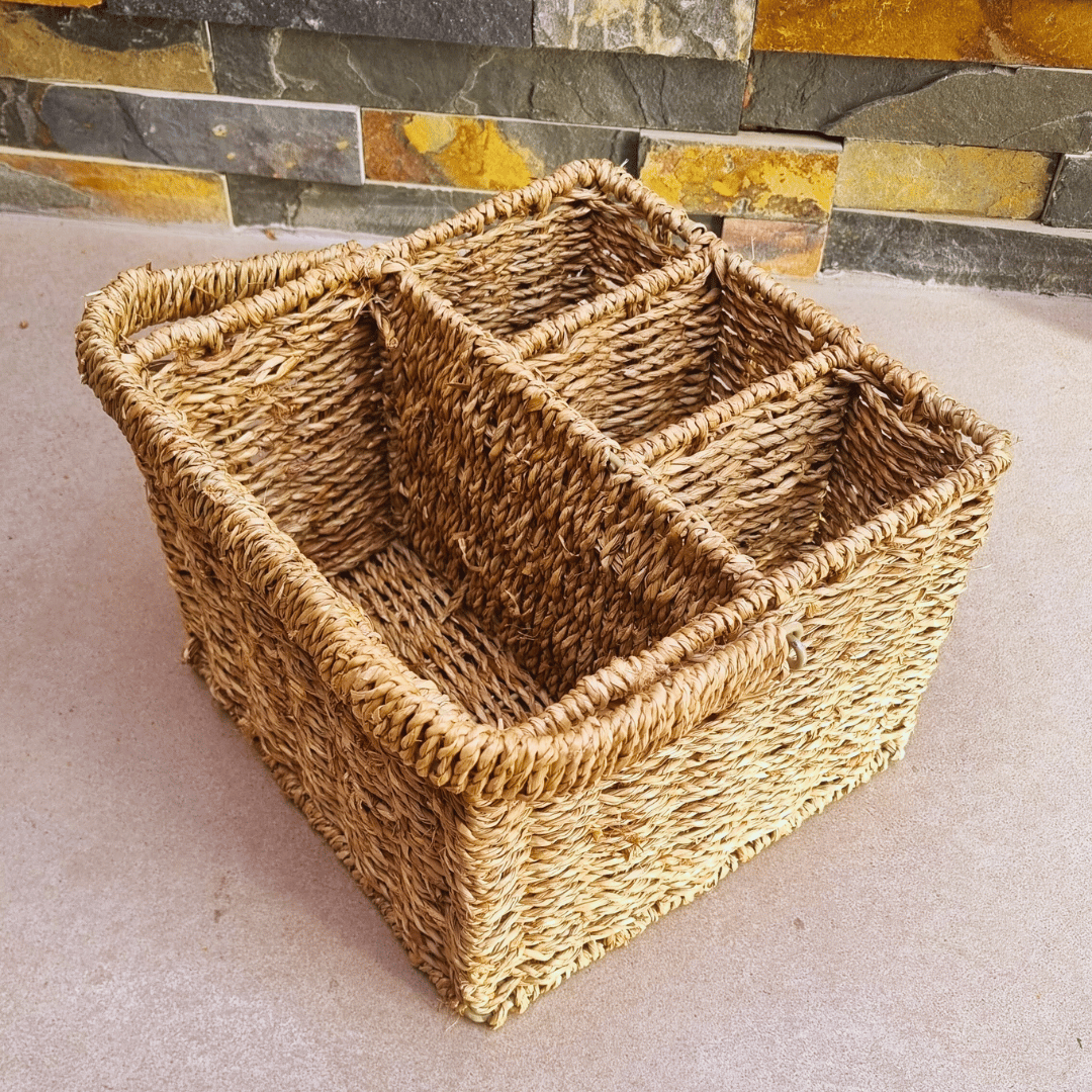 Detalle del tejido de pasto marino del Portacubiertos