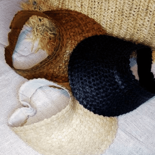 Viseras de fibra natural de palma con visor ancho estilo boho, 3 colores